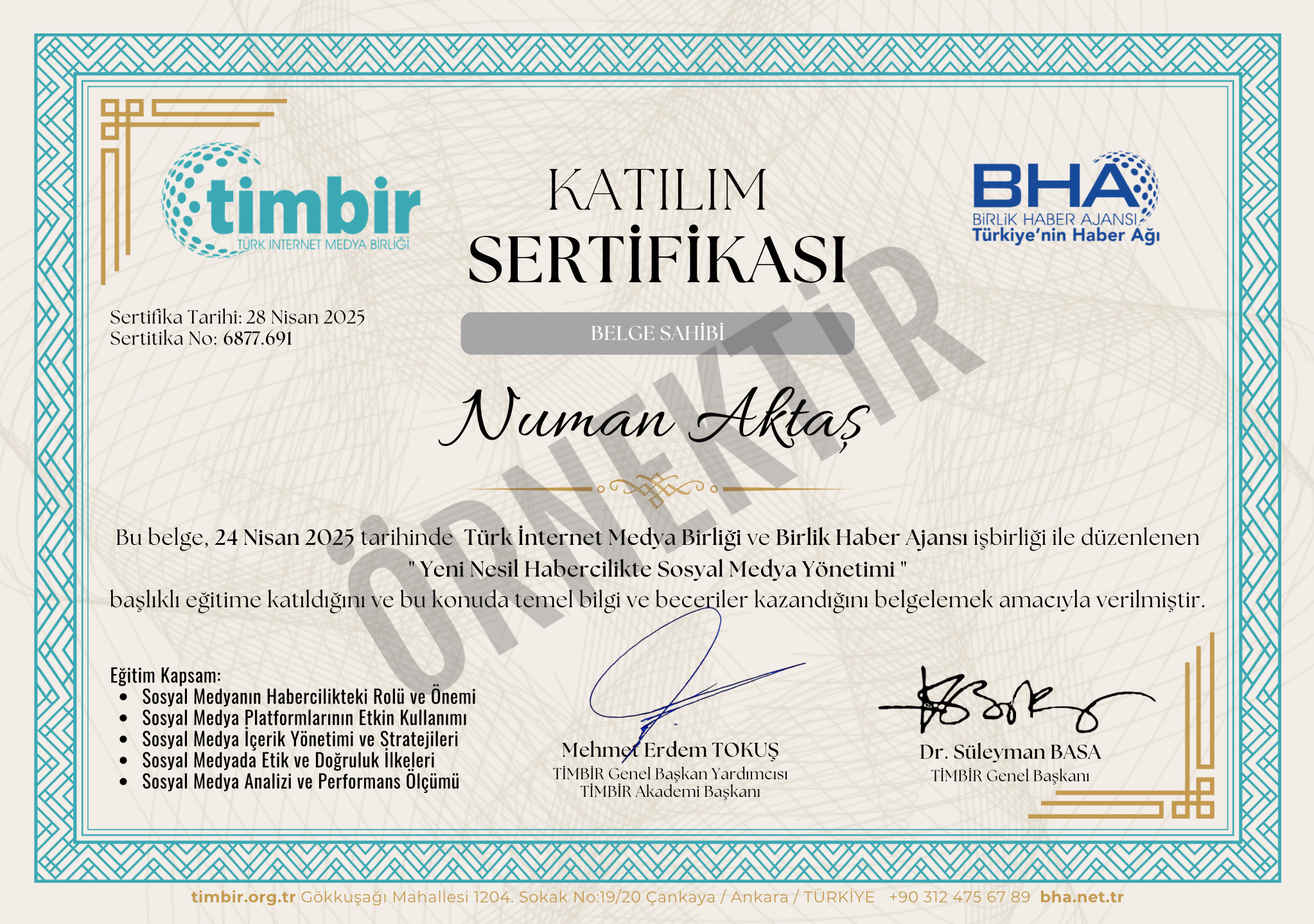 TİMBİR Akademi eğitiminden bir kare